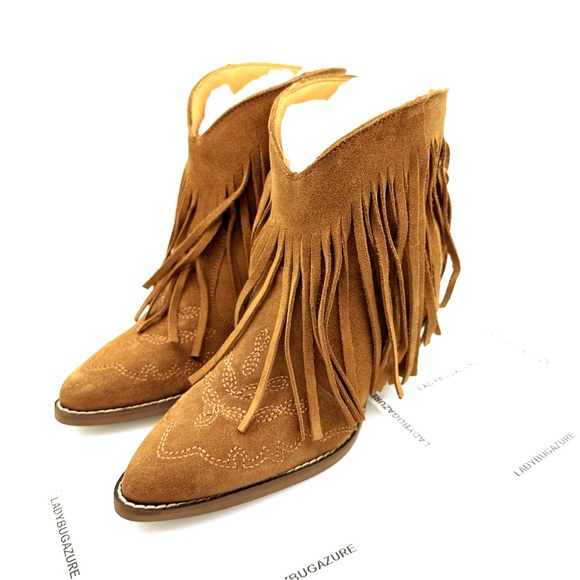 NWOB Dingo Women’s Suede Camel Fringe Ankle Heeled Booties Size 6
